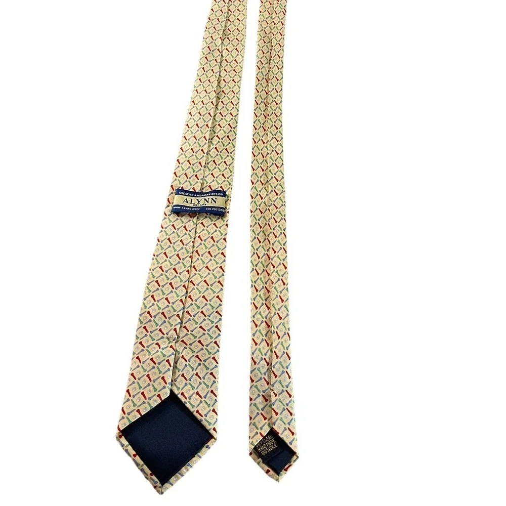 Alynn Golf Tees & Balls Necktie Mens‎ One Size Yellow Excellent Silk Novelty Tie